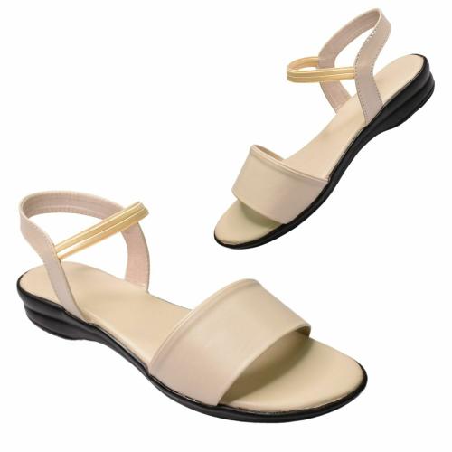Stepee Casual & Stylish Cream Slingback Ankle Strap Open Toe Fkat Sandal for Women