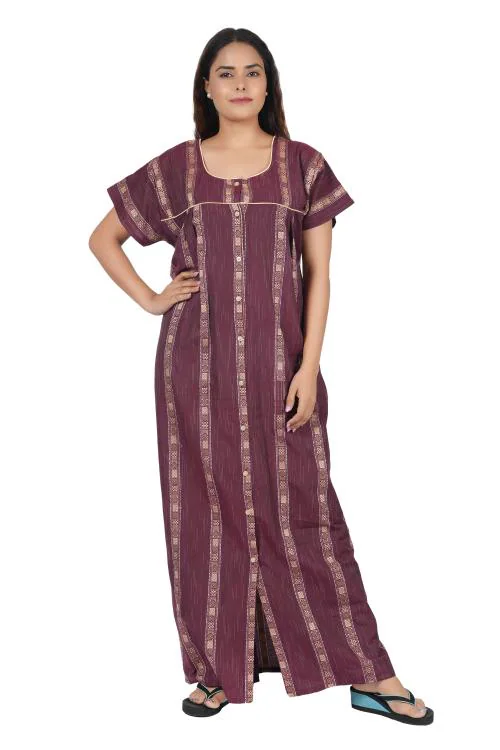 ANGLINA Women's All Over Printed Open Front Cotton Blend Nighty/Maxi/Nightgown/Nightwear