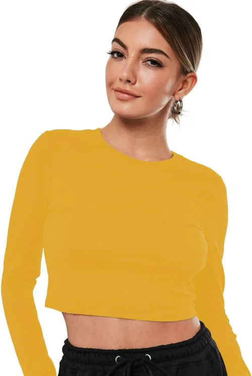 Buy THE BLAZZE_Women Cotton Blend Yellow Top_M Online at Best Prices in
