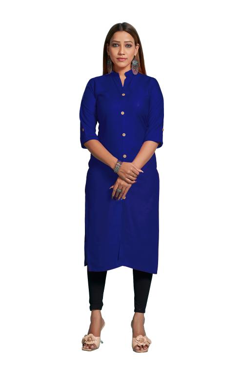 Reeta Fashion Royal Blue Color Rayon Plain Kurti For Women