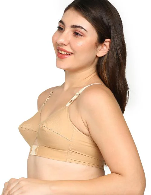 BLOSSOM Womens single layered seamed round stitch bra with full coverage,non padded,non wired,100%cotton, underband with centre elastic, everyday bra_Priyasajini Skin 42D