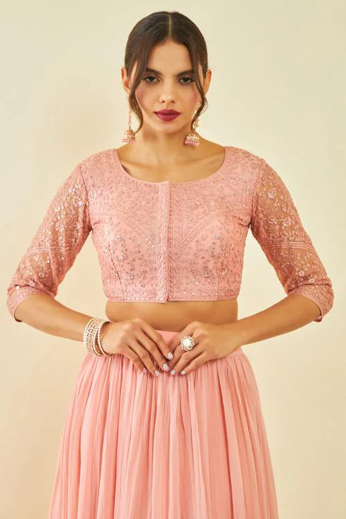 Soch Womens Peach Net Embroidered Blouse With Sequins