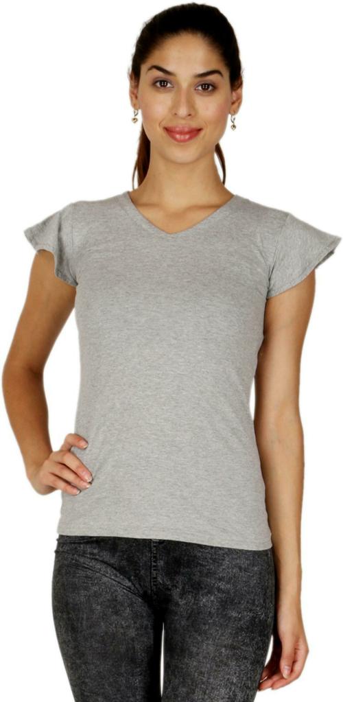 AE Adam n' eve Women Grey Solid Cotton Blend Top