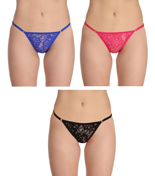 Selfcare Women Multicolor Self Design Net Pack Of 3 Panties