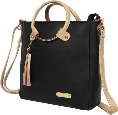 SAHAL Black PU and Fabric Hand Messenger Bags 7 L - Medium