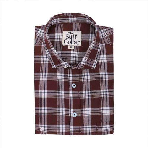 The Stiff Collar Men Brown Checks Cotton Shirts - 38