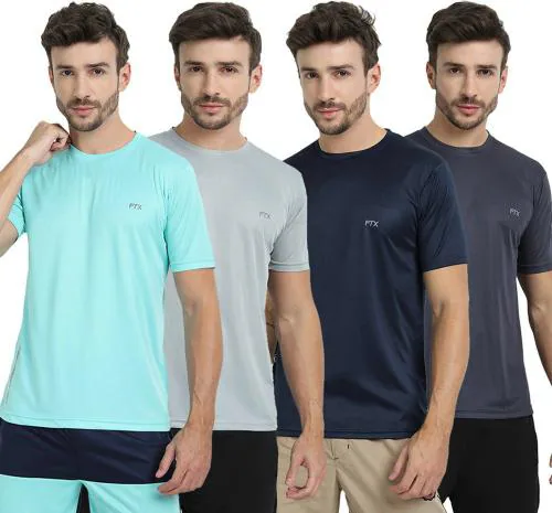 Ftx Men Multicolor Solid Polyester Pack Of 4 T-Shirt (M)