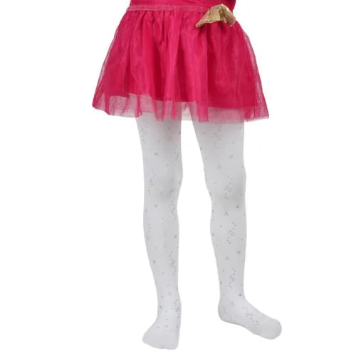 NEXT2SKIN Girl's Spandex High Denier Pantyhose Stockings (Heart Print, White XS 1-3 Years)