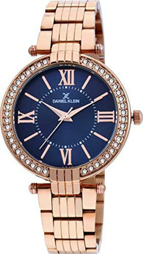 Daniel Klein Analog Blue Dial Rose Gold Strap Watch For Women