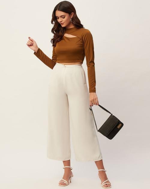 Brown Front Open Crop Top