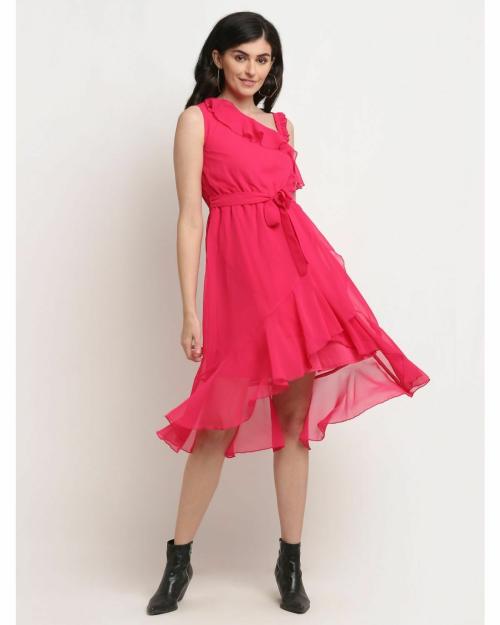 La Zoire One Shoulder Assymetrical Tulip Hem Dress Pink