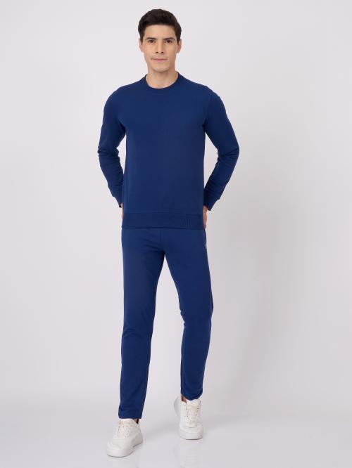 Clans & Hans Men's Super Combed Cotton Rich Slim Fit Navy Trackpant with Zipper Pockets_Navy_XL