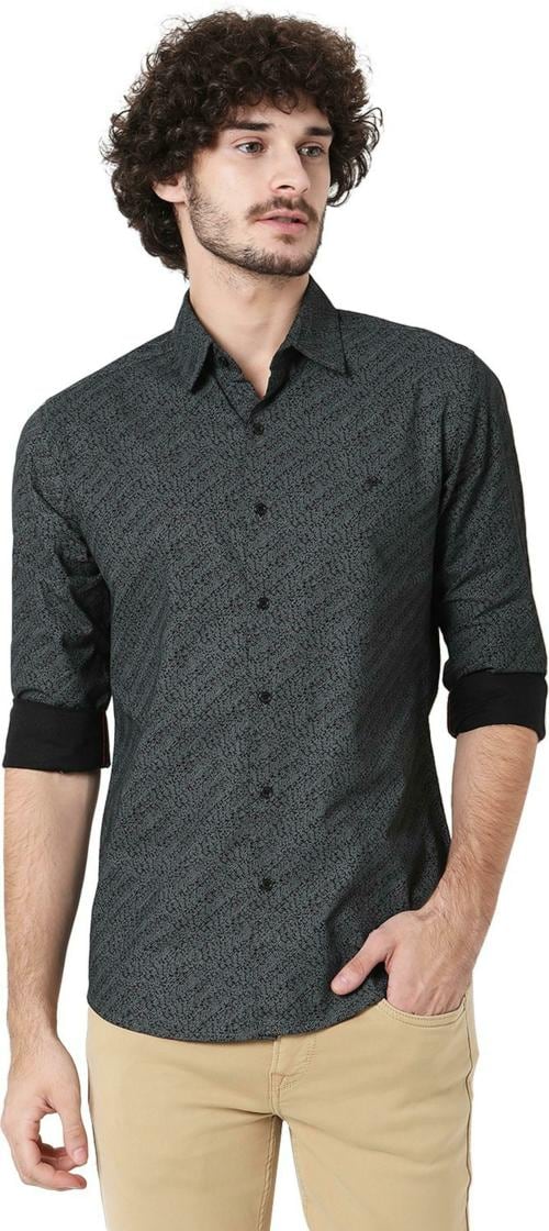 Mufti Black & Grey Print Slim Fit Casual Shirt