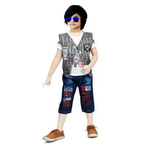 Sagun Dresses Boys Metallic 3 Piece - Coat, Pant And T Shirt Party Suit Clothing Set (2-3 Y)|Kids Wear| 3 Piece Set| Kids Party Wear| Boys Casual Wear|Clothing Accessories|Boys|Clothing Sets|Coat| Pant And T Shirt Party Suit Clothing Set|