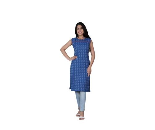 SHIV ALI APPARELS PRESENT SOUTH COTTON LACE WORK SLEEVELESS KURTA COLOR (ROYAL BLUE)