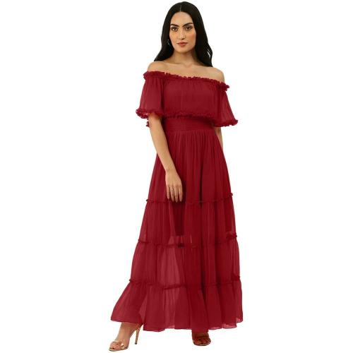 TRENDY DIVVA Women Wine Solid Chiffon Dress