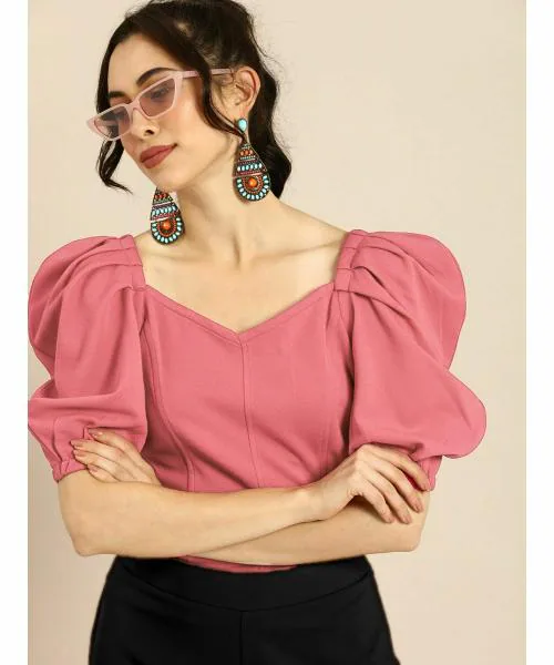 VEGLES Women’s Stylish Power Shoulder Top (Peach) (XL)