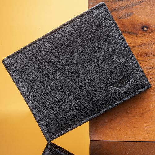 Red Tape Men Black Leather Two Fold RFID Wallet