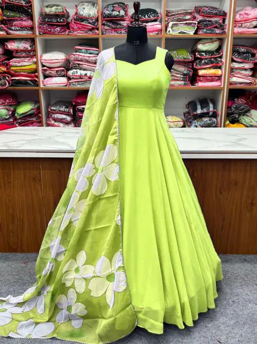 SAWALAJI FASHION Designer Party Wear Gown for Women - Elegant Full-Length Evening Dress with Sequins & Embellishments, Perfect for Special Occasions, Weddings, Proms & Formal Events , Great for Traditional Events, Festivals (GREEN- 2XL)