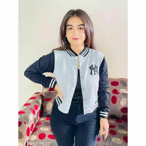 BG WOMEN LATEST BOMBER VARSITY JACKET SUPER STYLISH WHITE S