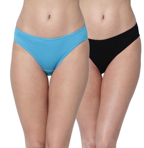Glus Women Cotton Multicolor Full Coverage Bikini Panties ,Pack of 2