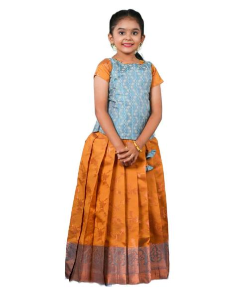 Shivangi Yellow Mustard Flower pattu pavadai For Girls !!!_Yellow_3-4 Y