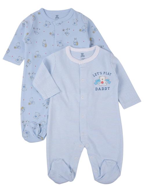 I Bears Full Sleeves Rompers for Baby Boys and Baby Girls made of 100% Cotton Footies Bodysuit Set(Blue,White 0-1 month) Pack of 2