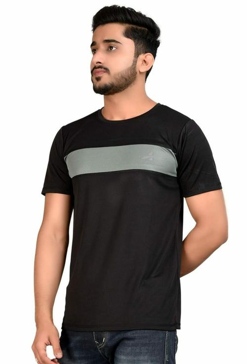 ADDIZ Polyester Men's Front Cut & Sew Design Slim Fit Round Neck Half Sleelve T-Shirt for Gym |Sports | Running | Casual Wear