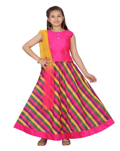 Aarika Girls Rani Colour Lehenga, Choli and Dupatta Set