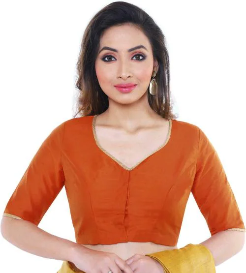 RENE Women Orange Woven Design 100% Cotton Blouse