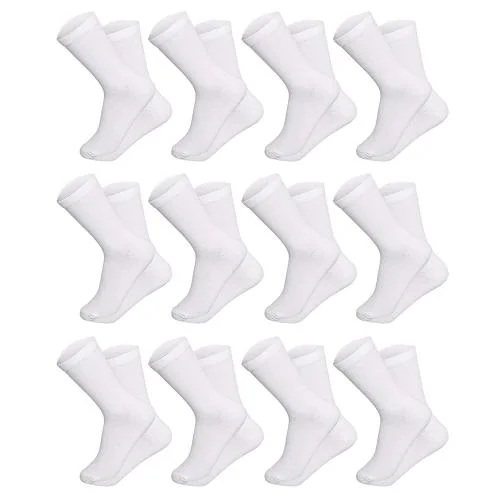 Cotson Calf Length, Full Length, High Length Pure Cotton Plain Solid White Color Formal Socks For Men And Boys - Pack of 12 Pairs, Free Size
