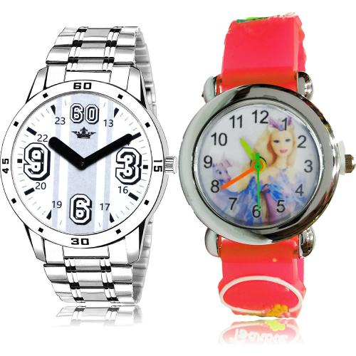 NEUTRON Brand New Wrist Lionel Messi And Doll Kids Silver And Red Colour Analog Metal And Plastic Belt 2 Watch Combo For Boys And Men - BL46.111-BK78