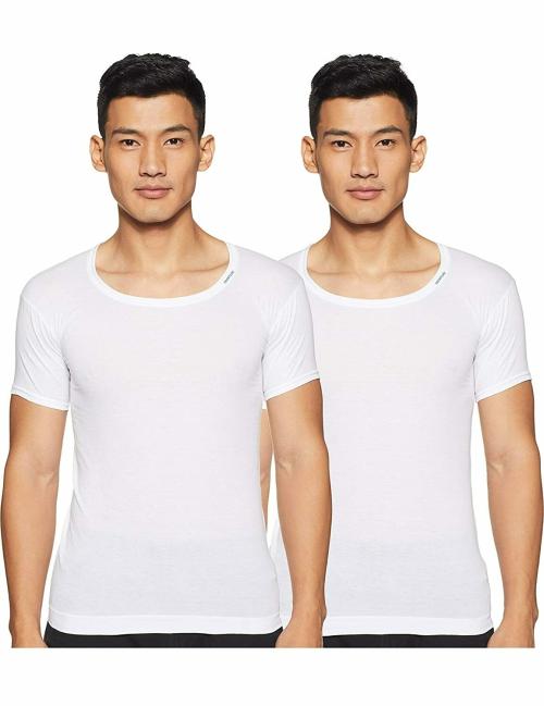 Rupa Frontline Men White Solid Cotton Half-Sleeve Vest