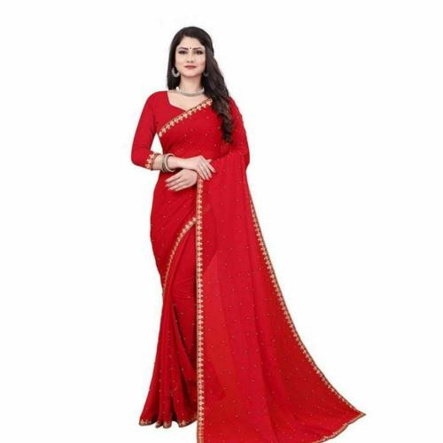 D M Fashion Women Red Kumari Saree