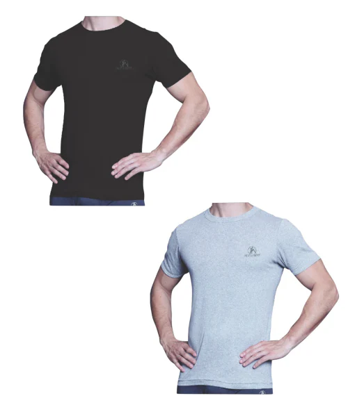 CRICKET & CO Men Black & Grey 100% Cotton Solid Pack of 2 T-shirt