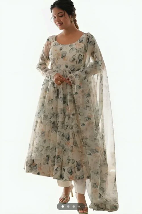 SAWALAJI FASHION Beautiful Anarkali Kurti for Women - Floor-Length Embellished Kurta with Full Sleeves | Ideal for Special Occasions and Festivals (white - XXL)