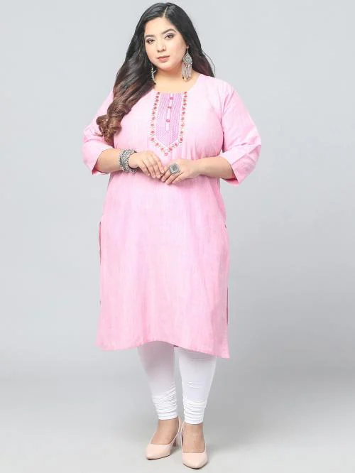 Jevi Prints Women's Cotton Resham Embroidery Plus Size Jaipuri Kurti