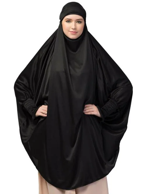 Nazneen Women Ready To Wear Tie At Back Smoking Wrist With Naqab Instant Khimer Prayer Hijab (Free Size)