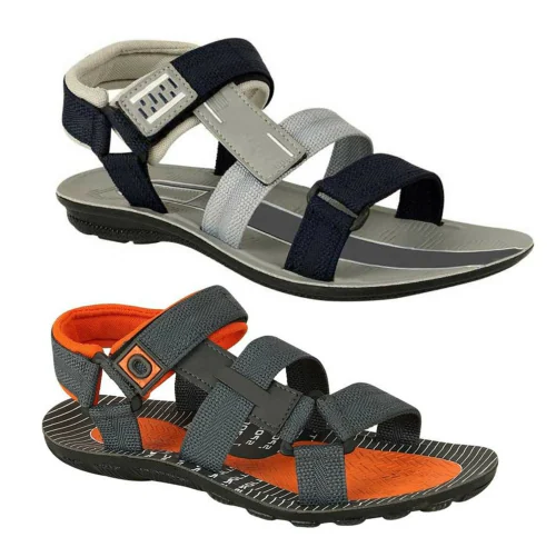 Genial Men's Combo Pack of 2 Sandals (Grey Orange )