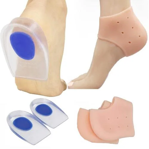 DJ FINDER Combo Silicone Half Heel Socks Silica Gel Heel Cups Pad Shoe Inserts for Plantar Fascilitis Moisturizing Socks Foot-Care and Anti Heel Cracks Repair Ankle Pain Heel Spur Shoe Support Pad