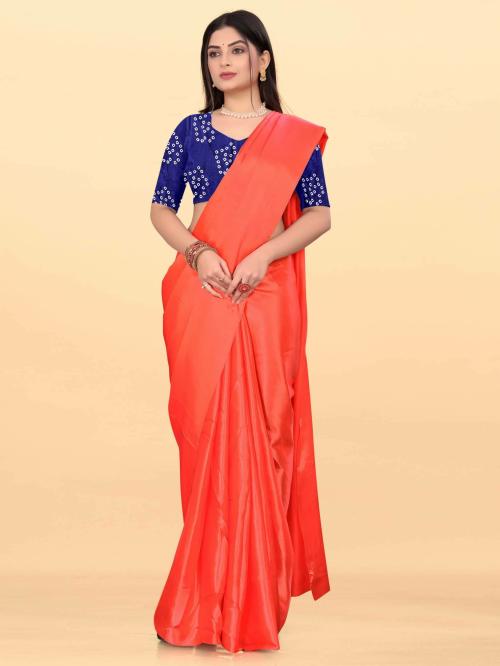 Laheja Women Orange Solid Satin Bandhani Saree (Pack of 1)