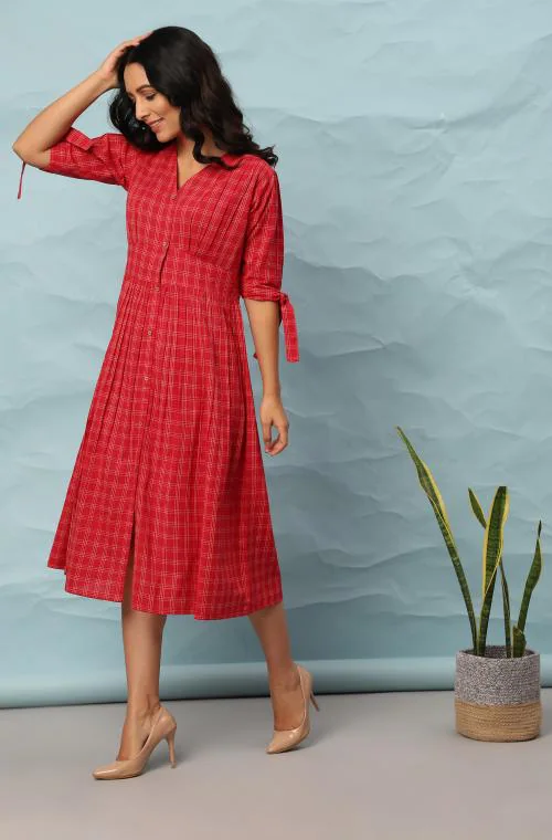 Buy Janasya Women's Red Cotton Western Dress Online at Best Prices in