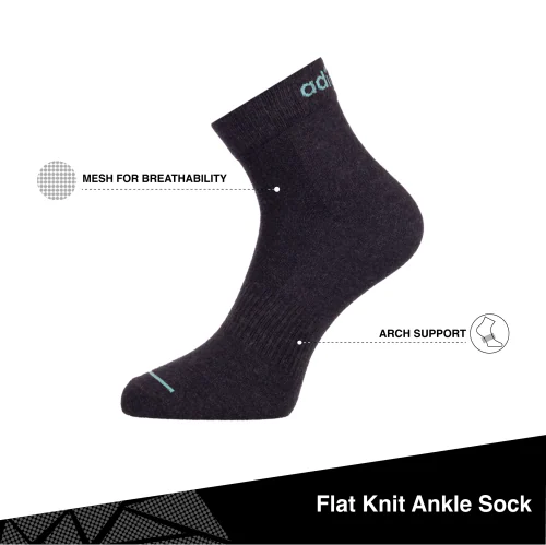 Adidas Original Flat Knit Ankle Cotton Socks - 3 Pairs (6N) (AD-0340) (Lt Grey Mel/Tech Indigo/Black)
