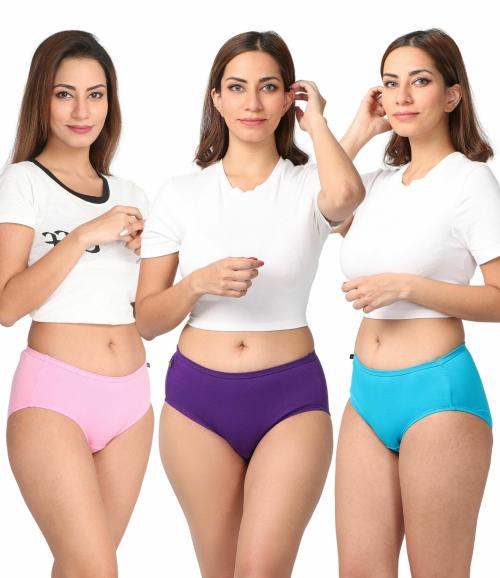 Adira | Cotton Panties For Women For Daily Use | High Waist panty with Full Coverage | Inside Elastic - No Elastic Exposure to Skin | Soft Cotton | Pack Of 3 | Light Pink, Magenta & Bright Blue | M