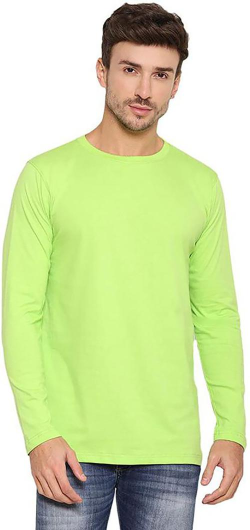 YouthPoi Men Light Green Solid Pure Cotton Round Neck T-shirts