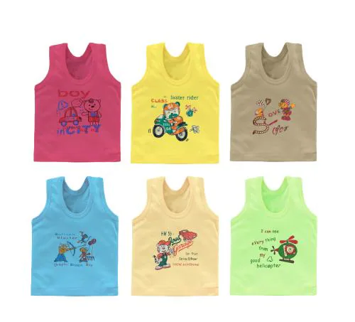 Neeba Kids Cotton Multicolor Printed Vest for Boys, Summer Innerwear Undershirt Ganji Baniyan for New Born Baby Boy (Pack of 6)