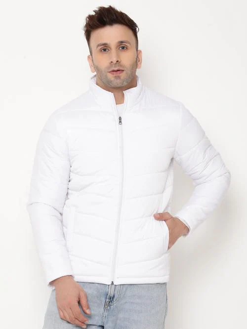 ONNIT Men's White Winter Wear Full Sleeves Solid High Neck Puffer Jacket