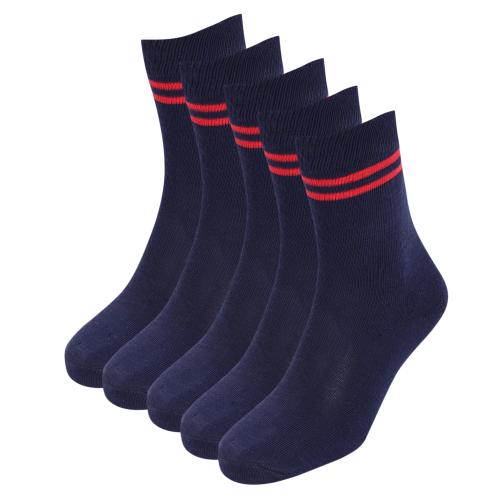 Bizala Navy Blue Color with Red Stripes Calf Length Cotton School Socks for Boys & Girls (Pack of 5 Pairs) 14-15Y