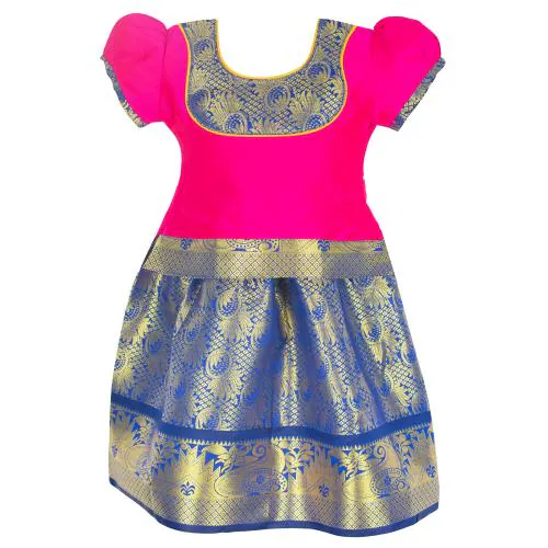 AMIRTHA FASHION Girls Traditional Cotton Silk Pattu Pavadai Lehenga Choli Set