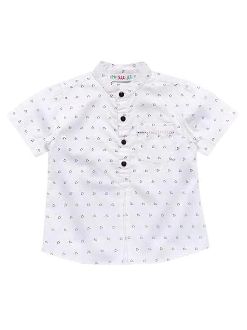 POPSICLES CLOTHING Boys White Printed Cotton Shirt (3-4 Y)